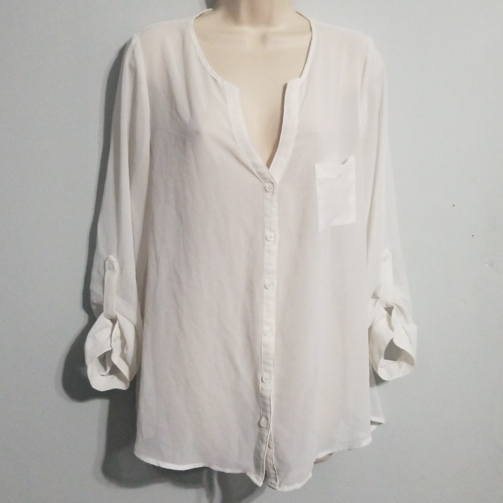 Six Degrees women's shear white tunic blouse